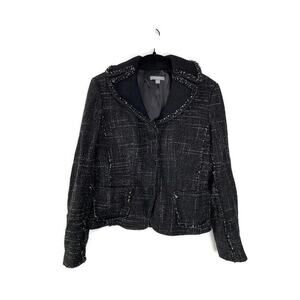Ann Taylor Black Tweed Button-Up Blazer Jacket Womens Size 6